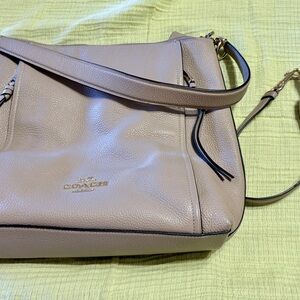 Coach Pebbled Leather Shoulder Bag in Taupe with Black Trim and Gold Hardware